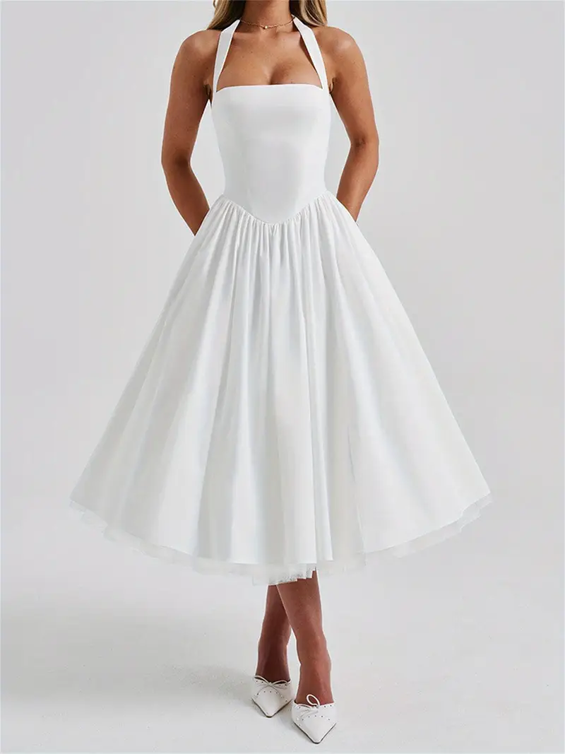 women solid color tutu dress elegant tie halter neck - Temu women solid color tutu dress elegant tie halter neck - Temu