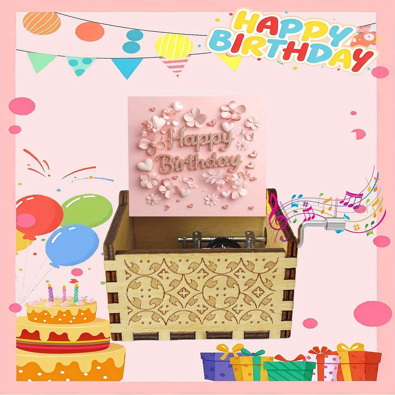 TEMU Eine vintage Holz-Spieluhr mit Handkurbel, graviert mit "Happy Birthday", eine Spieluhr als Geschenk für Familie und Freunde, für Geburtstage,
