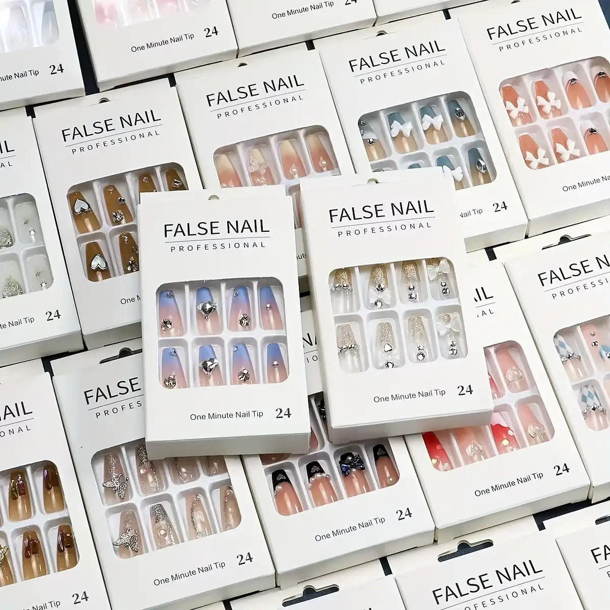 TEMU 96pcs(4 Sets) Random Style Nail Stickers Fashion Almond Shape Mixed Colors Glossy Medium Length Essential Nail Art Decoration Women Shiny Embellishments Nails Nail Supplies