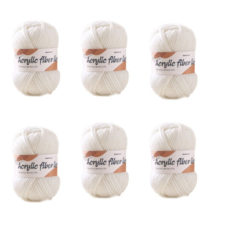 

6-pack White Acrylic Yarn, 100% Medium Coarse Weight For Diy Knitting And Crochet, Ideal For Shoe Cushions And Crafts