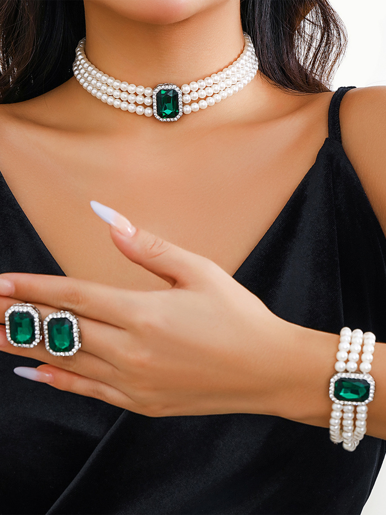 Women's Luxury Imitation Necklace & Bracelet Set with -Cut Green Gemstone-like Beads - Multi-Strand Collarbone Chain & Matching Bracelet Jewelry for Parties, Weddings, Daily Wear - Affordable -Alternative Accessories, Jewelry For Women, Necklace For Women High Quality, Long Necklaces For Women, Necklace For Women, Necklaces For Women