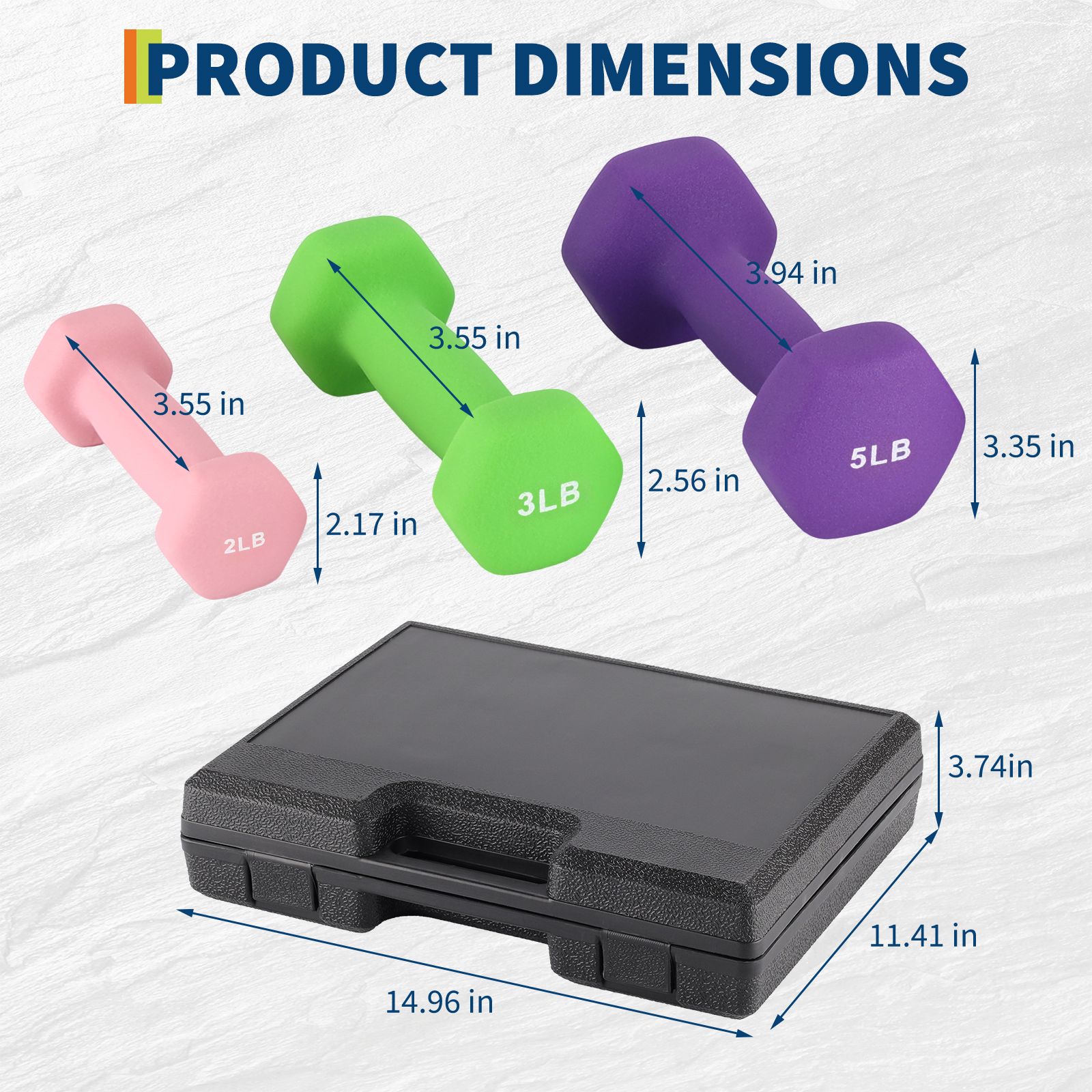 2/ 3/ 5 Lbs Hex Dumbbell Set, Non-slip Pairs With Black Storage Box For Home Gym Training