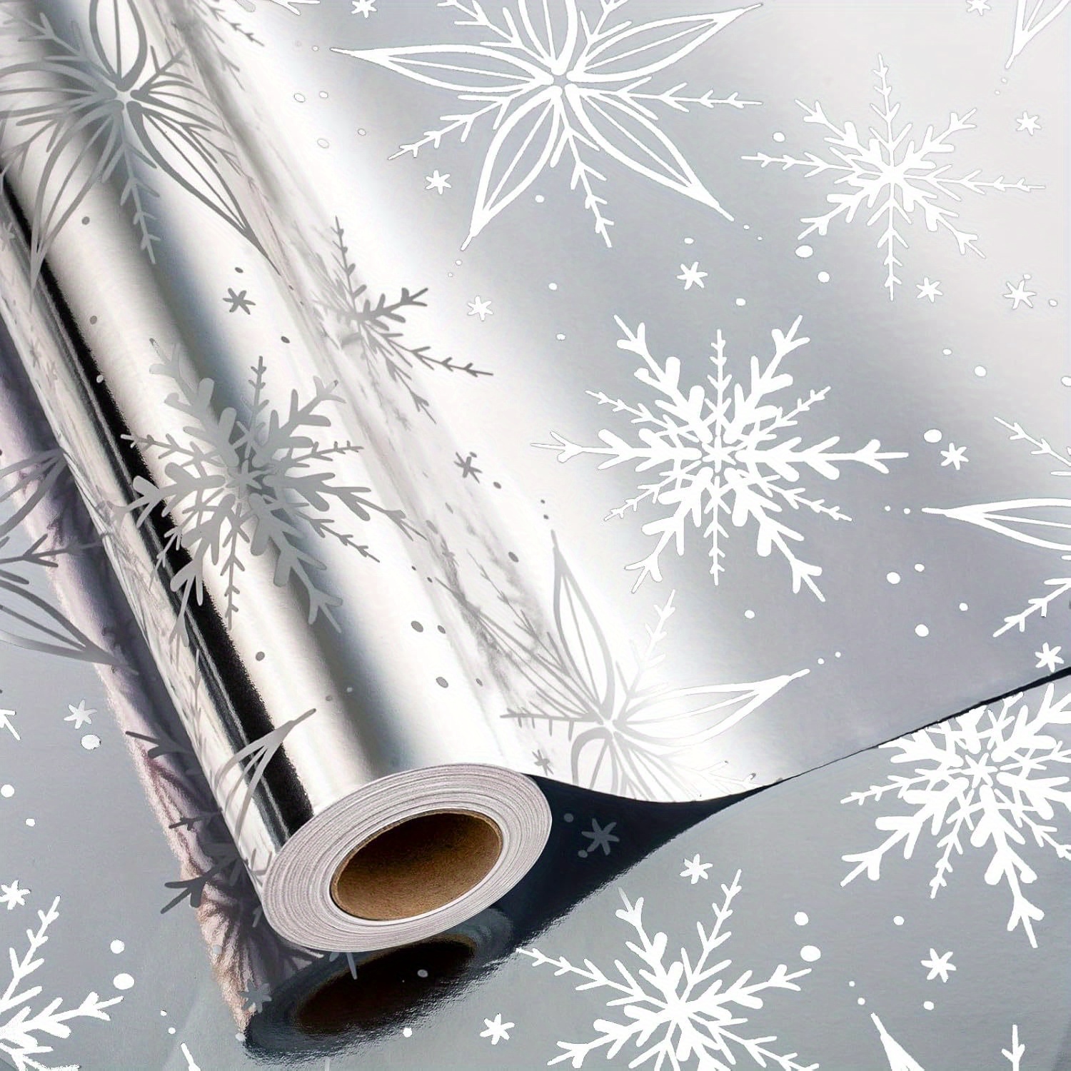 TEMU Christmas Wrapping Paper Roll, Silvery Snowflake Elegant Winter Gift Wrap For Christmas, Gift Wrap Paper, 58x23 Inches