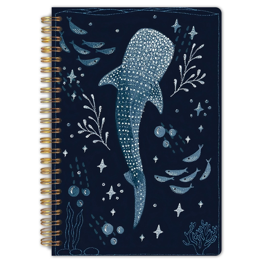 TEMU [1pcs Whale Shark Notebook] Whale Shark Spiral Notebook - Design With Coral & Starfish, Dark Blue Ocean Theme For Journaling, Study, Work Notes - Gift For Ocean Enthusiasts