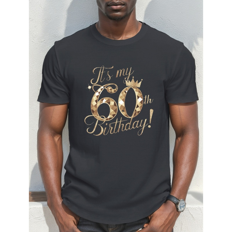 

Men's 60th Birthday T-shirt, Diamond Print, Casual Short Sleeve, Summer Polyester Tee, Regular Fit, Crew Neck, , Adult Fashion Top