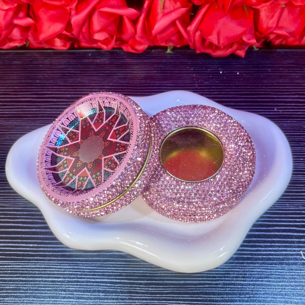 Shiny Rhinestone Embedded Jewelry Storage Box for Earrings & Rings