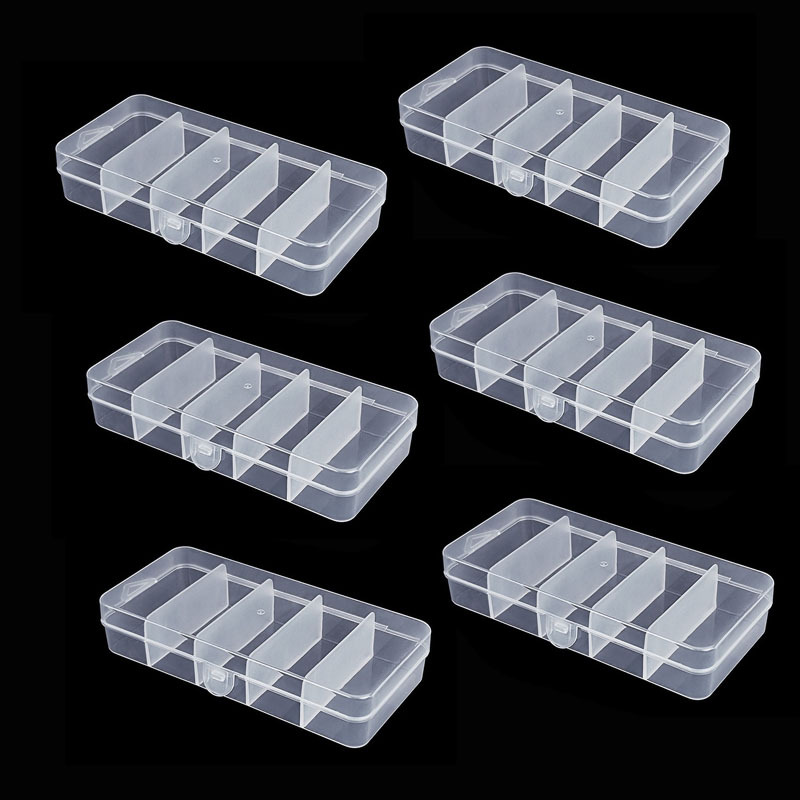 6pcs Integrated Fixed 5-grid Rectangular Storage Box Diy Handmade Parts Plastic Packaging Earbud Storage Box