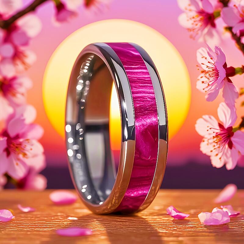 Tungsten Men's Ring with Purple Galaxy Design