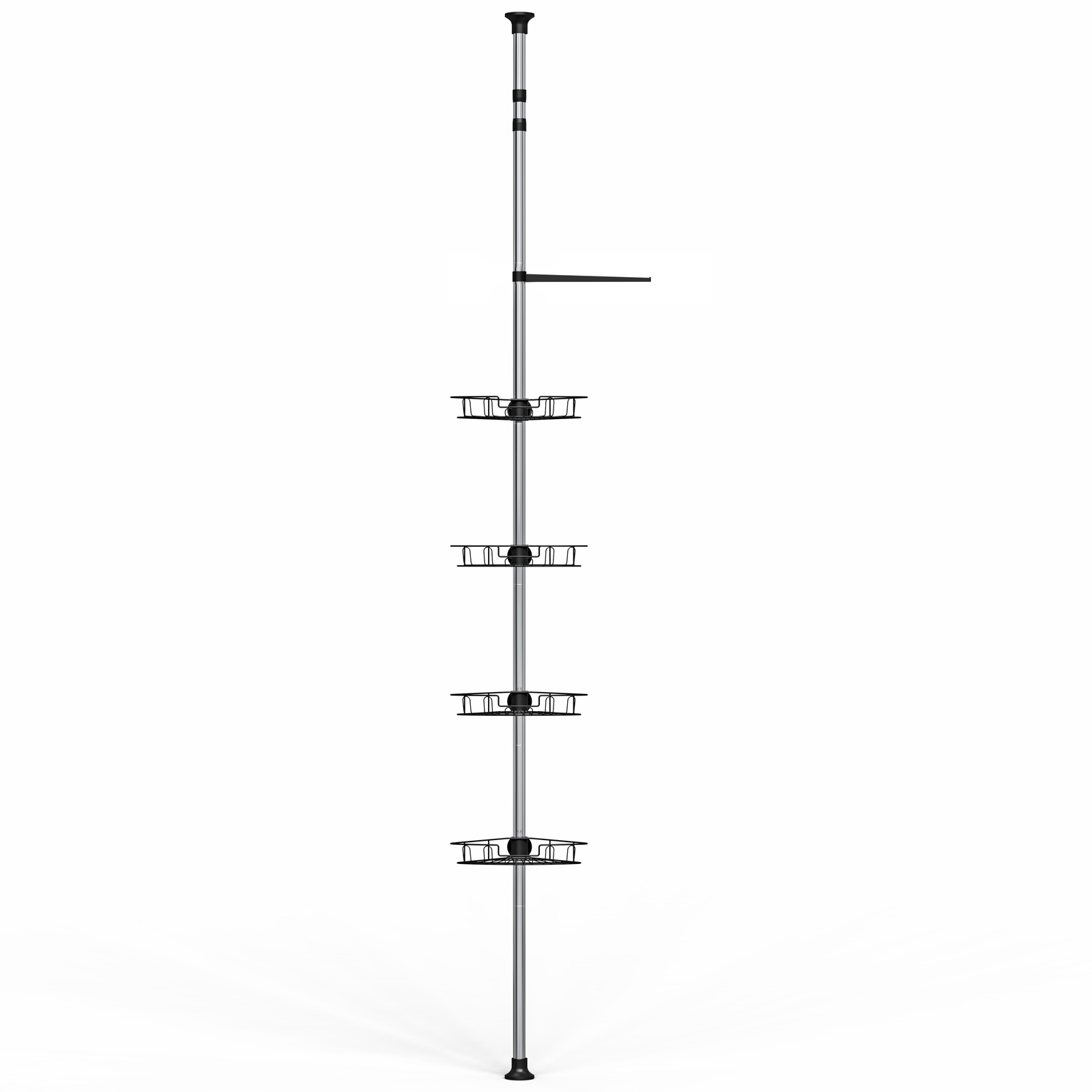 Image of 4-tier Bathroom Shelving Unit (knob Lock), 75-300cm, Silvery And Black, No , No Drilling Needed