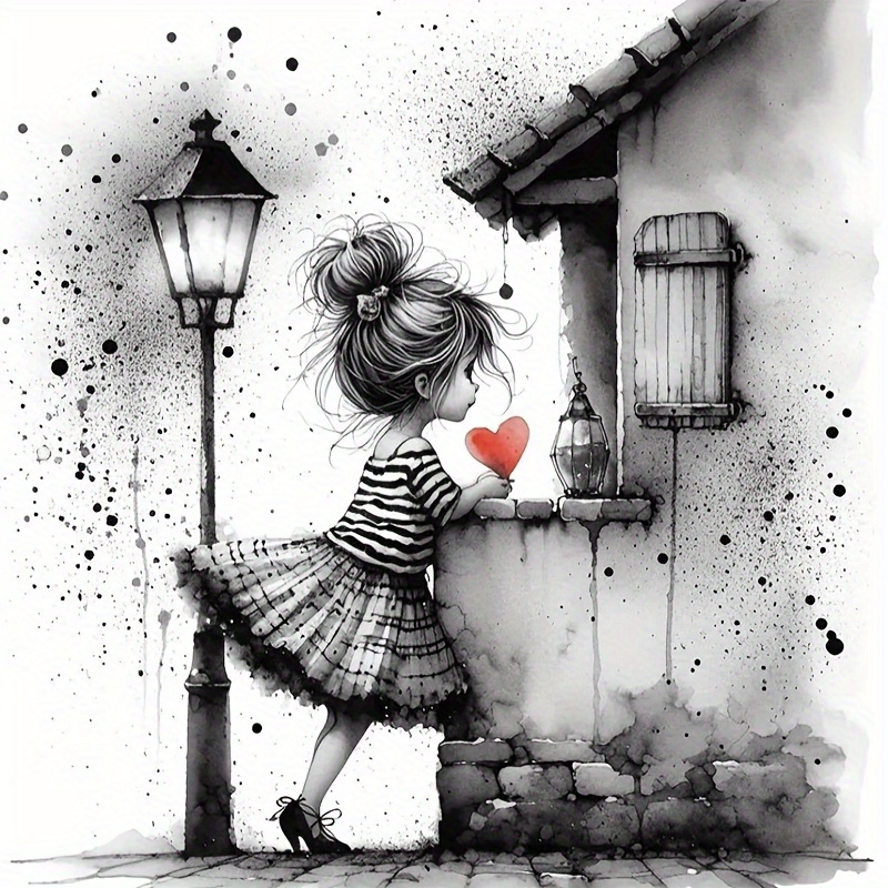 Image of Diamond Painting Kit, Black And White Little Girl , 5d Diamond Painting Kit, Round Diamond Additions, Artistic Wall Decoration, Suitable For Beginners Holiday Birthday Gift 30 * 30cm/ * 11.81inch