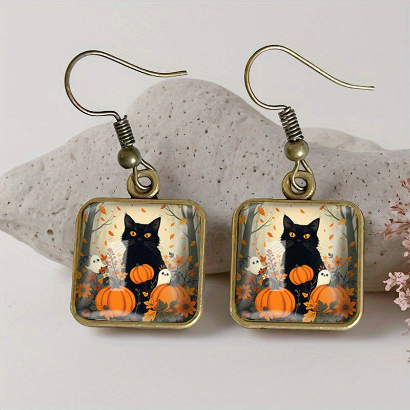 TEMU 1 Pair Pumpkins Leaves Earring Retro Glass Dangle Earrings Handmade Jewelry Gift