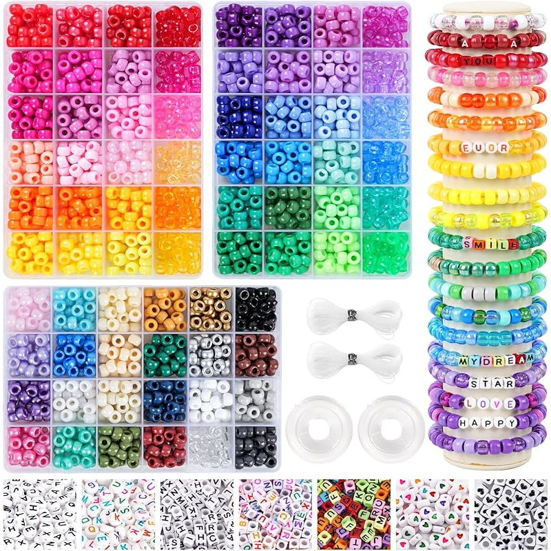 TEMU 3000pcs, 72 Colors, Pony Beads Bracelet Making Kit For Adults, Rainbow Pony Beads Friendship Bracelet Kit, Letter Beads For Jewelry Making With
