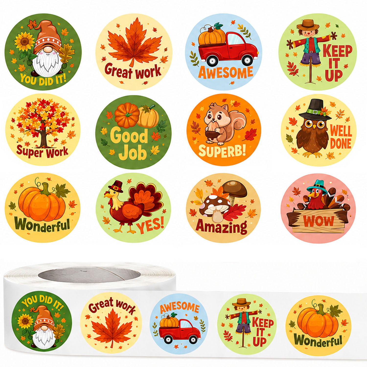 TEMU 500 autocollants de récompense citrouille d'automne, étiquettes d'inspiration positive, mignons autocollants d'automne, de Thanksgiving,