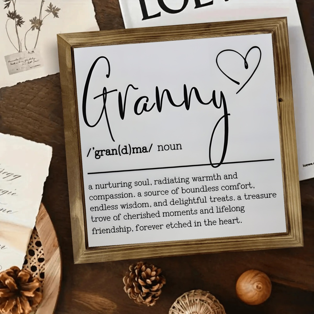 TEMU Granny Definition 1pc 8 X 8 Inches Frame Wooden Sign Mother's Day Gift With Saying, Positive Quotes Wall Art For Mom From Daughter Or Son,