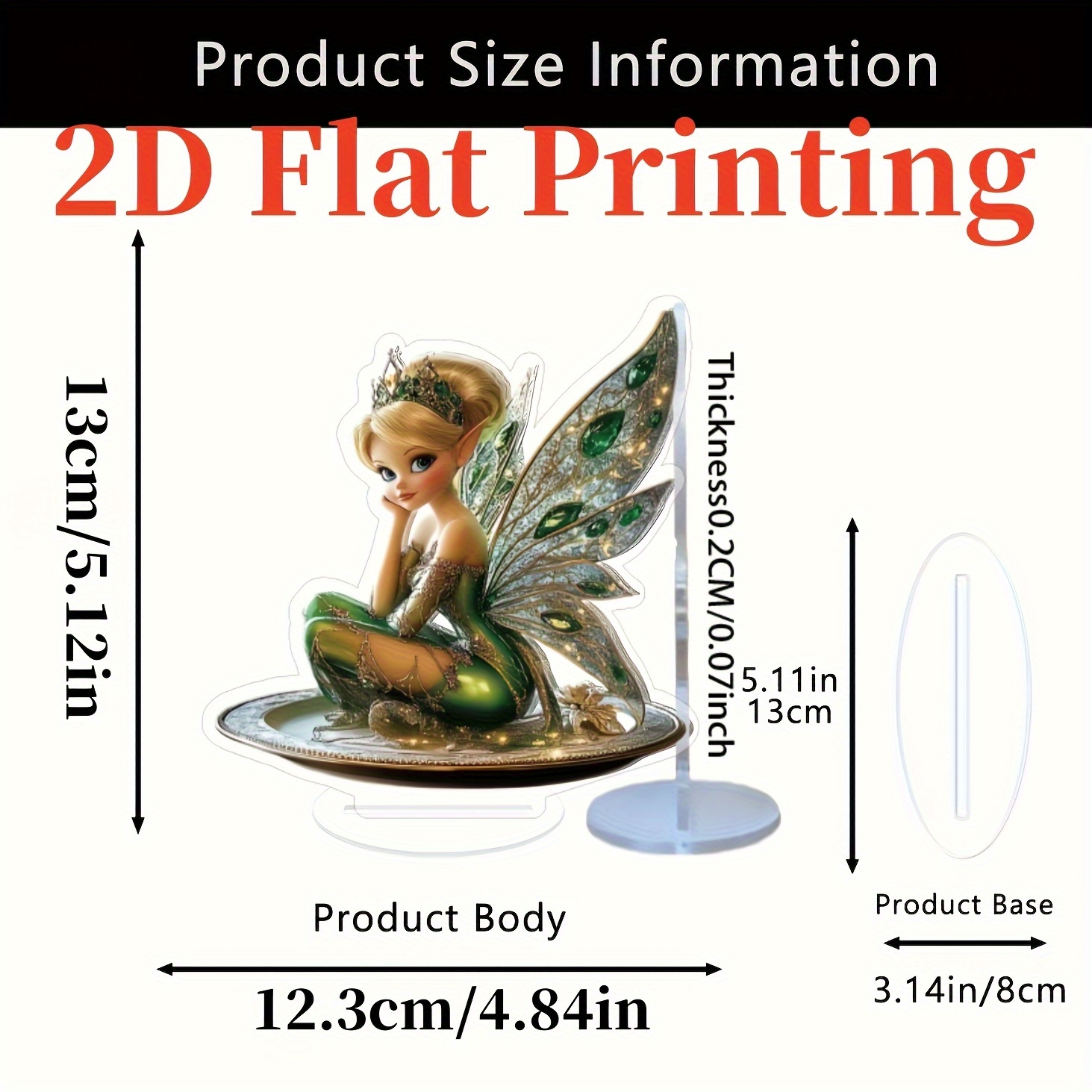 TEMU 2d Flat, 1pc Fairy Princess Table Decor - Elegant Green & Golden Desktop Decoration With Thin Base, Lightweight Fairy Tale Ornament For Home,