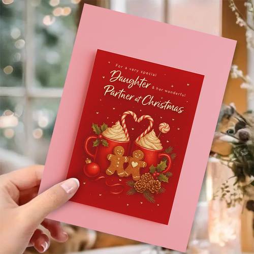 photo de l'article 1 carte de noël pour fille et - souvenir de famille en pain dépices avec vœux de canne en bonbon, message de fêtes pour de votre fille de la part de maman/papa, cadeau pour les célébrations de noël