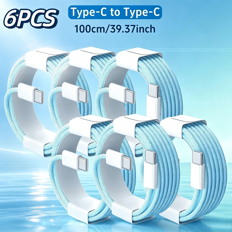 TEMU 6pcs Usb-c To Usb-c Fast Charging Cable, 100cm Type C Data Transfer Cord, Compatible With Iphone 17/16/15 Series, Ipad Pro, Macbook, For Home,