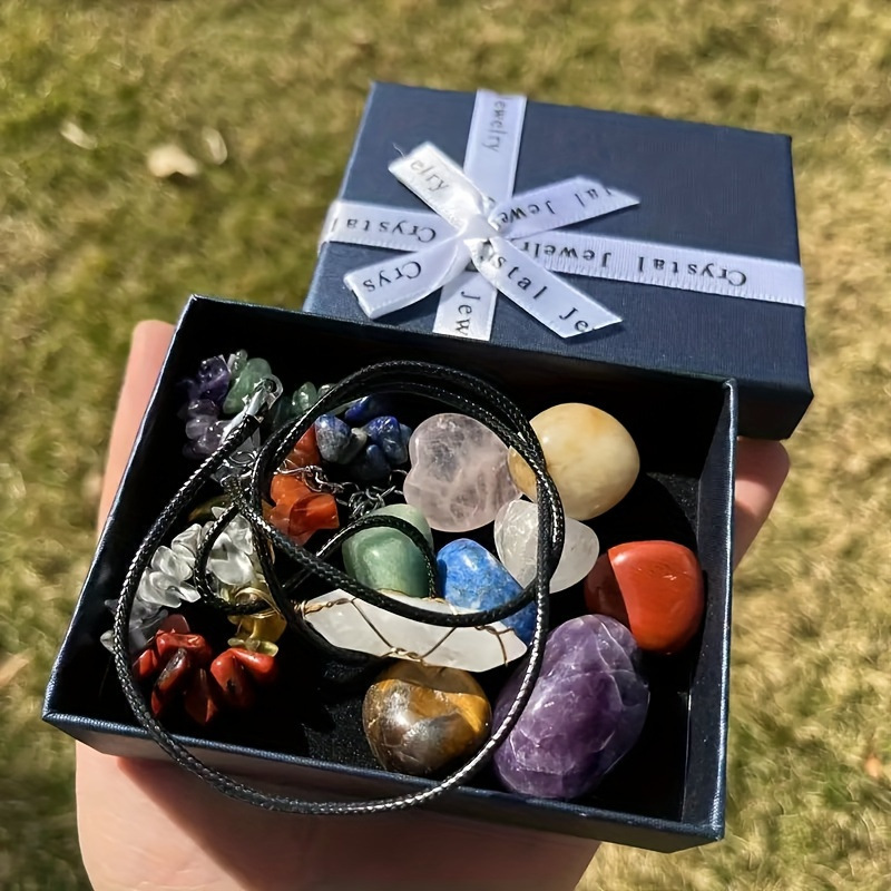 Artificial Crystal Seven Chakra Set with Raw Stone Pendant