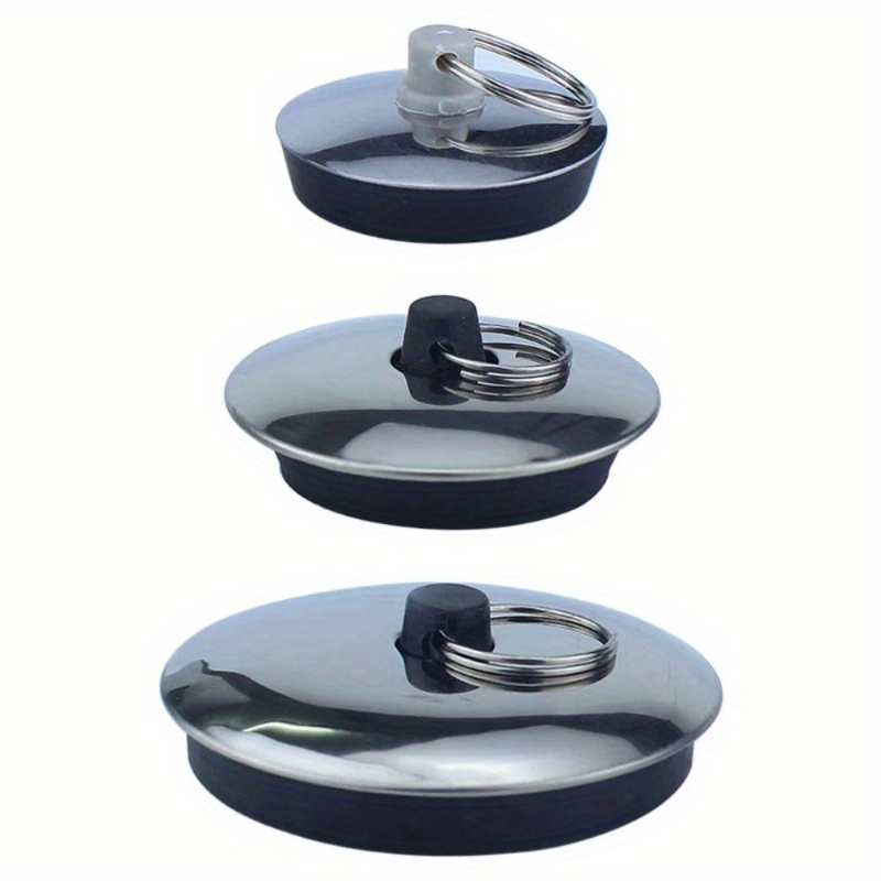 Image of 3pcs Stainless Steel Sink Drain Stoppers With Rubber Seal - Multipurpose Laundry And Mop Sink Plugs, Leak-proof Lid Covers For Bathroom Or Kitchen Drains, Bathroom Sink Drain Stopper