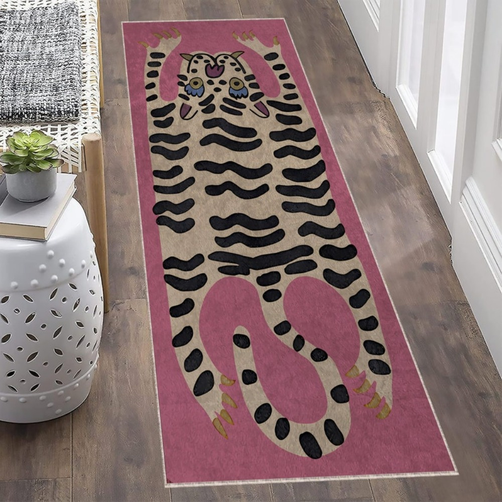 TEMU 1pc, Tapis Rectangulaire Imprimé Animal , , Fond Rose, Motif Animal , Convient pour Buanderie, Salle de Bain, Chambre à Coucher, Salon, Salle à