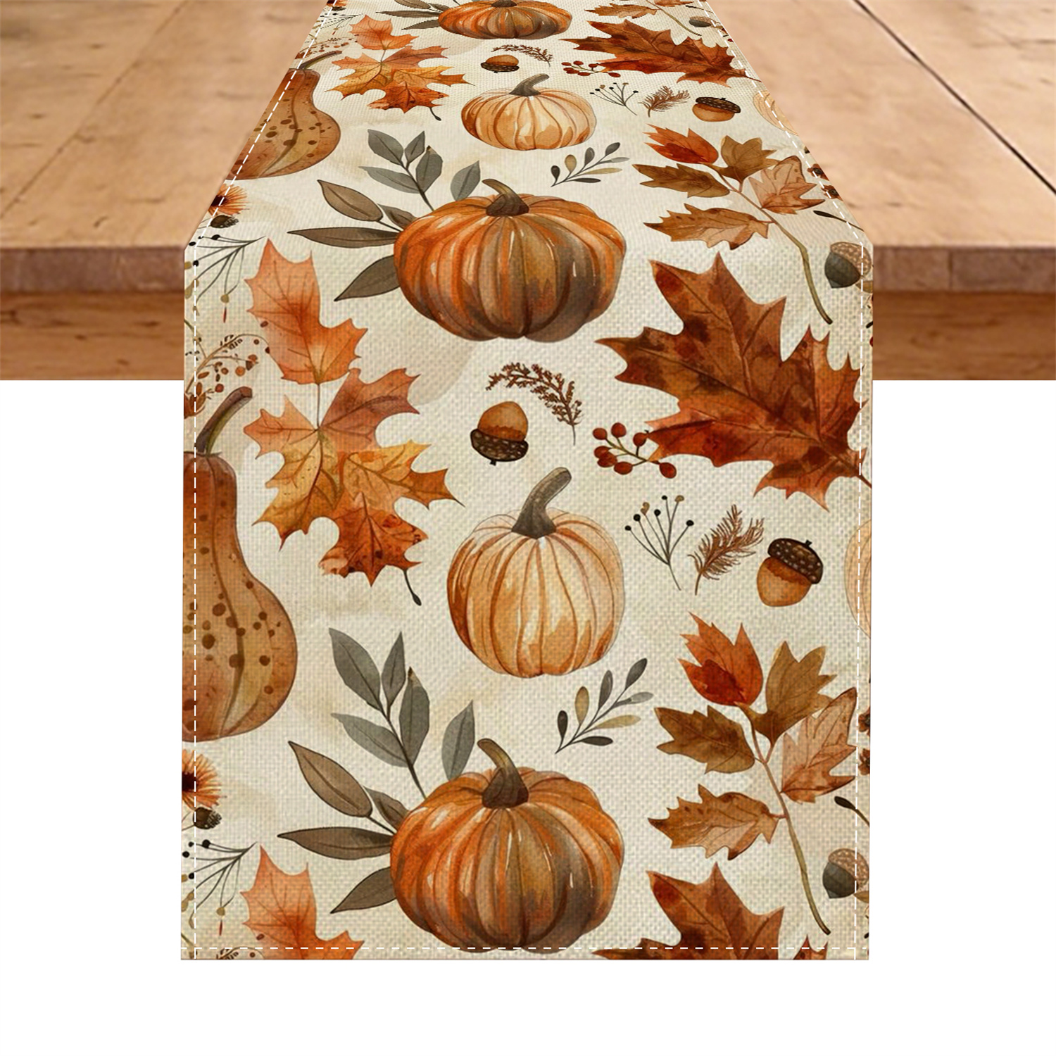 Image of 1pc Pumpkins Fall Table Runner, Great For Thanksgiving Gathering, Outdoor Dining & Patio Table Decor