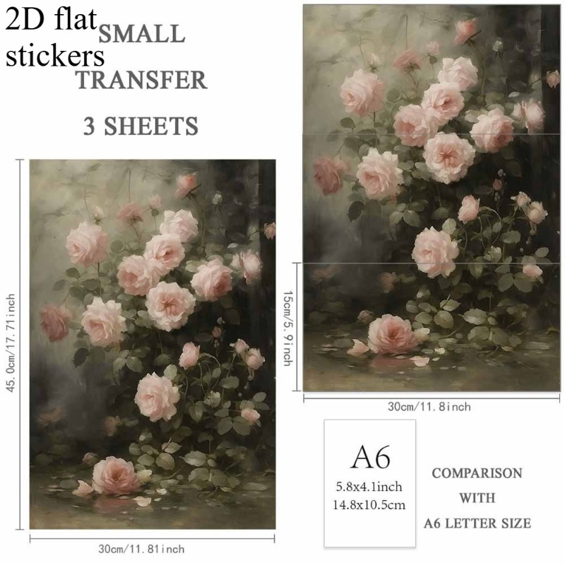 TEMU 3pcs Cabinet Stickers, 2d Flat Matte Pink Rose Pattern Decals, Suitable For Cabinets, Furniture, Glass, Wood, Plastic, Drawers, Wardrobes, Doors
