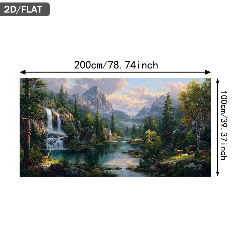 TEMU 1pc Large Frameless Modern Minimalist Waterfall & Landscape Canvas Painting - 39.37"x78.74" (100x200cm) Turquoise Lake Mountain Nature Wall Art