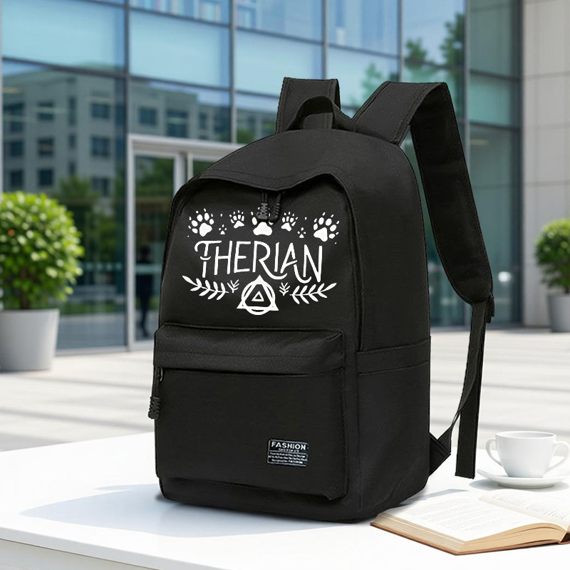 TEMU 1pc Therian Print Large-capacity, Lightweight, Unisex Black Laptop Bag/backpack, Suitable For Students, Office Workers, And