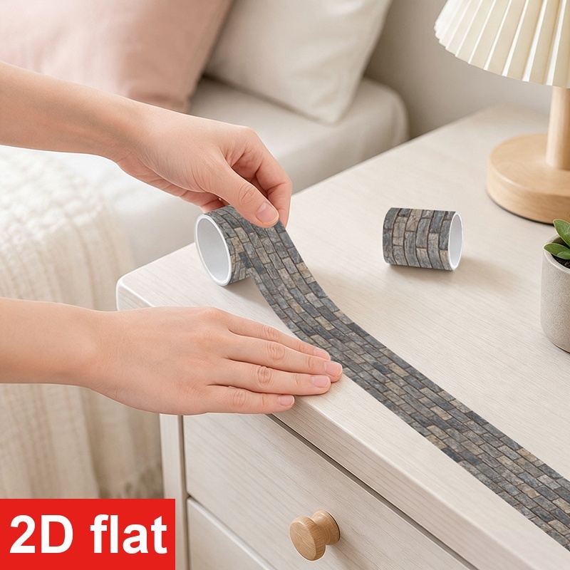 TEMU 2D Plat 2 Rollen 5cmx120cm (1.96x47.24in) PVC Decoratieve Tape Stickers met Realistisch Bakstenen Muurpatroon, Uitstekend voor Doe-het-zelf