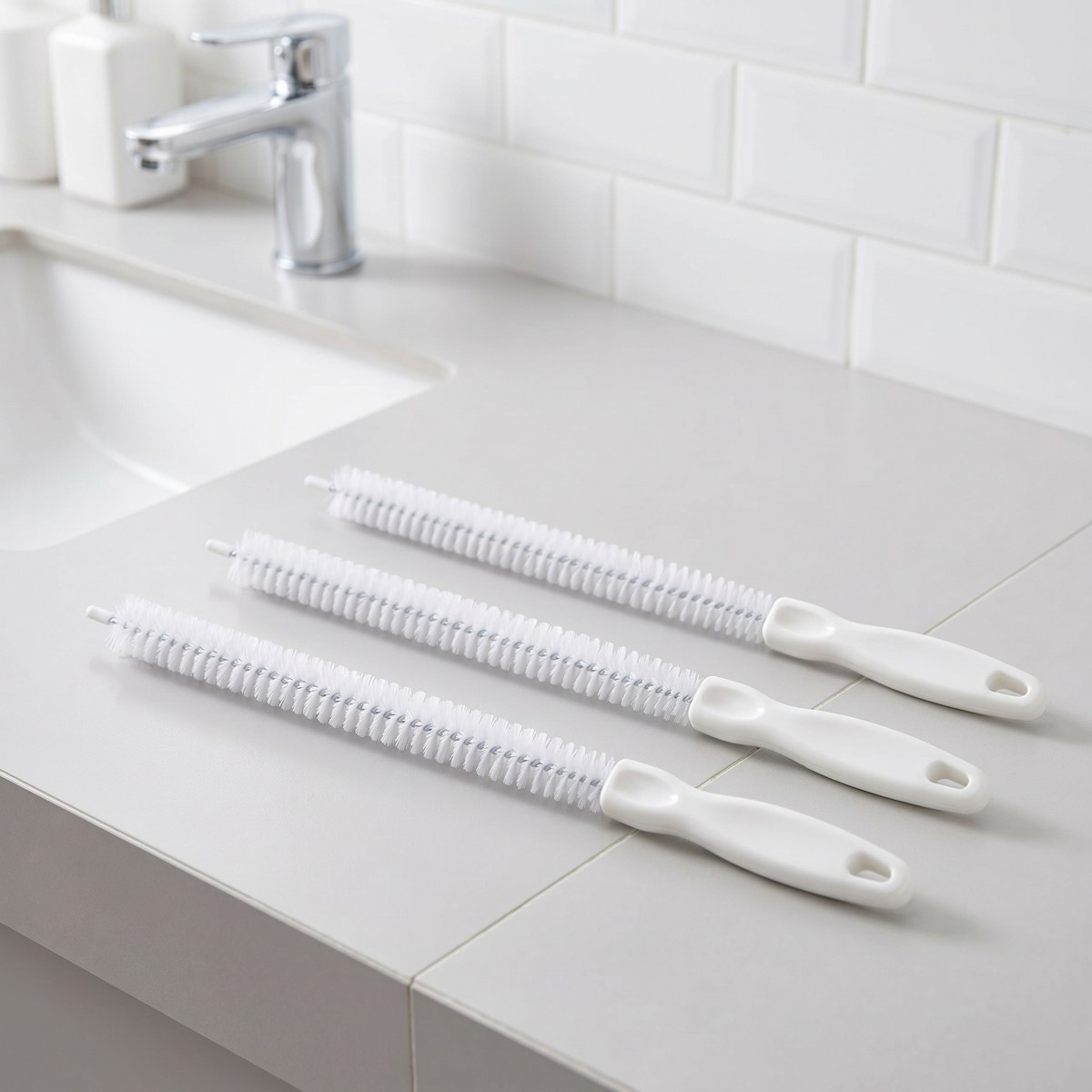 Image of 3pcs Flexible Drain Cleaning Brush With Shaft & - Pvc Pipe Suitable For Hair Removal In Kitchen, Bathroom, Shower, Bathtub Drains, Reusable Suitable For Floor Drains And Floor Pipe Maintenance