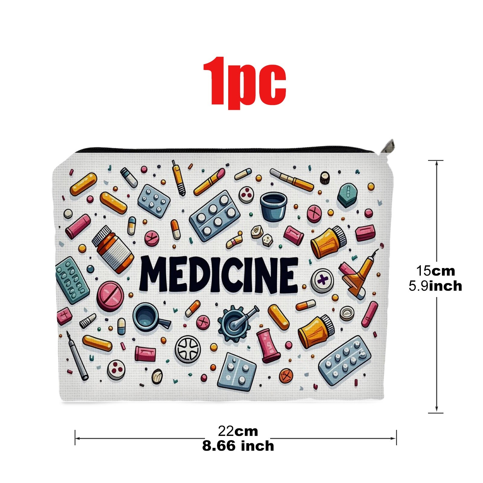 TEMU 1pc Double-sided Cosmetic Bag, Size 5.9in X 8.66in, Polyester Material, Colorful Medicine-themed Pattern, Portable For Travel And Daily Use,