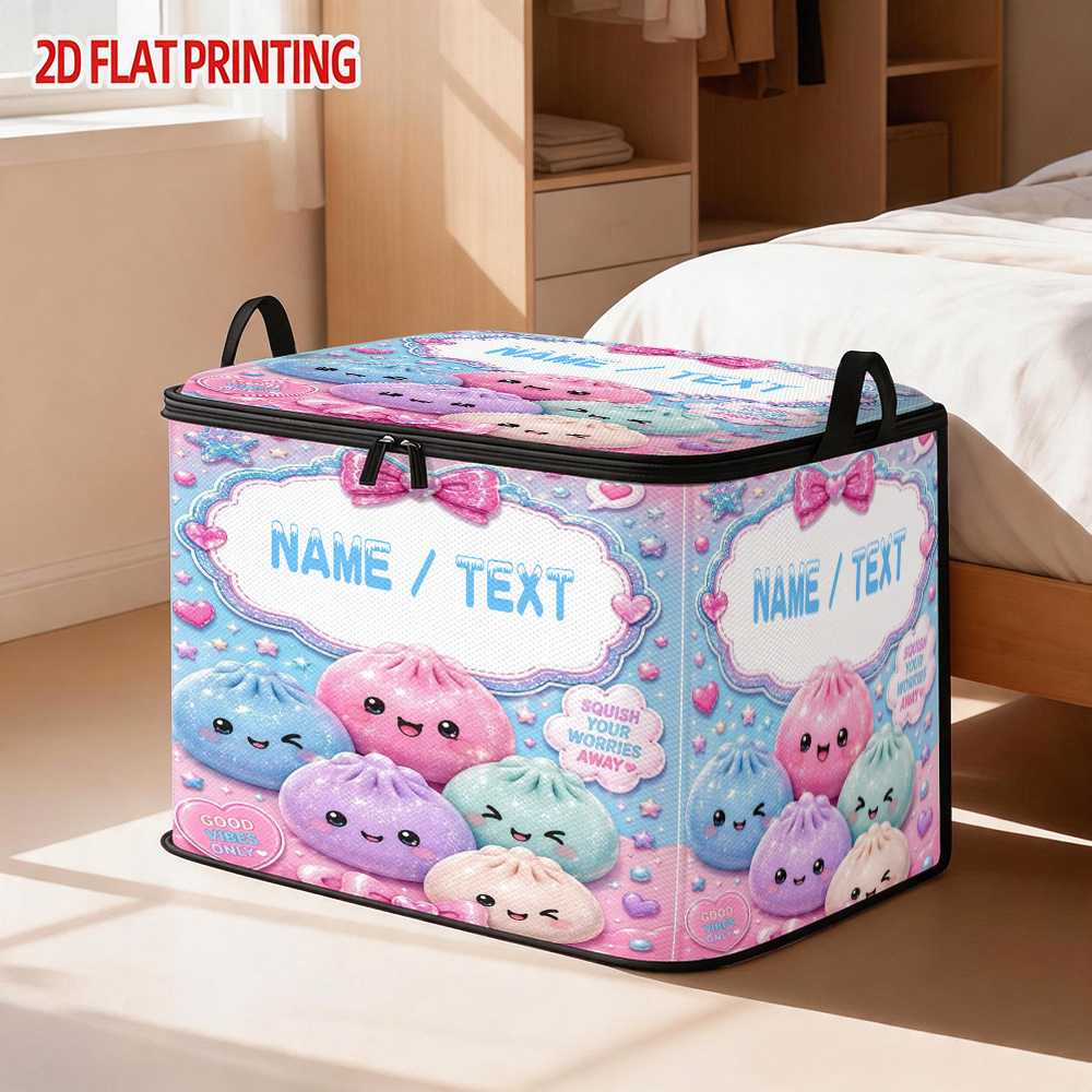 TEMU 1pc Custom Name Large Capacity Storage Dust-proof Box, With Colorful Cute Soft Baozi And Dumpling , 2d Flat Printing, Durable Double-way Zipper,