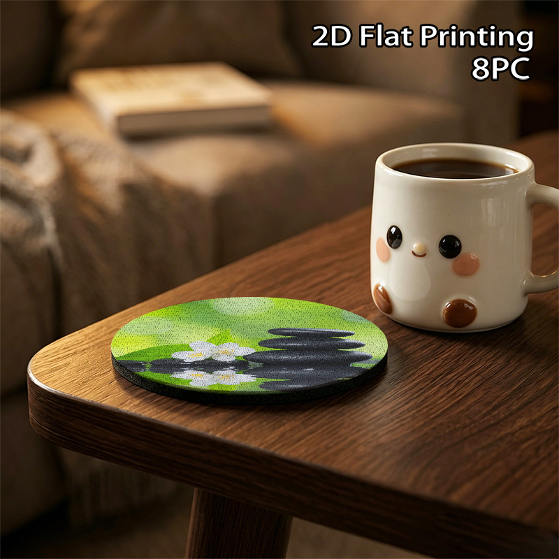 item picture 8pcs   coasters with jasmine calm pattern non slip washable suitable for living room office kitchen holiday decor   protectors for hot drinks hand washable coaster for use 2d flat