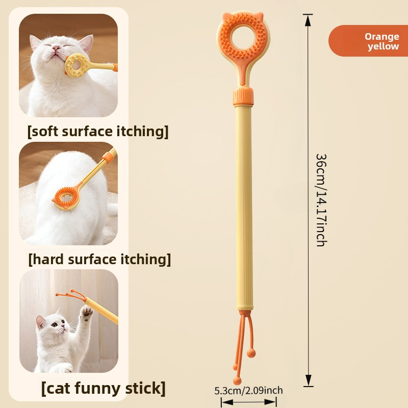 1pc ( ) Cat 3-in-1 Retractable Grooming Tool, Double-sided Massage Stick And Interactive Teaser Wand For Indoor Cats, Gentle Pet Hair Remover Brush, Without Battery