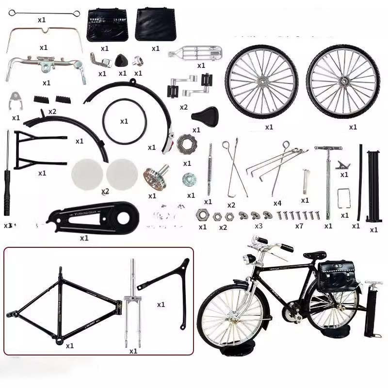 Image of 1 Pack/51pcs Parts Proportional Combination, Vintage Bicycle - Includes Inflator And Suitcase, Ideal For Collectors And Enthusiasts, Perfect Gift And Home Office Decor