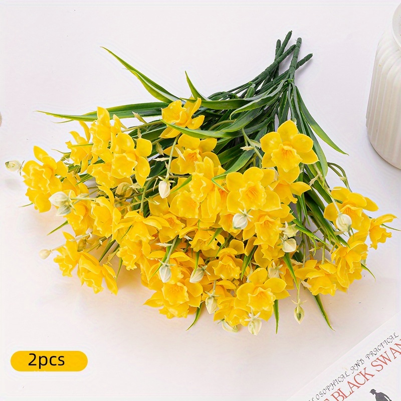 2pcs Artificial Flowers Office Fake Flowers Faux Bouquet Potted Fake Flowers Ornament Plastic Flowers