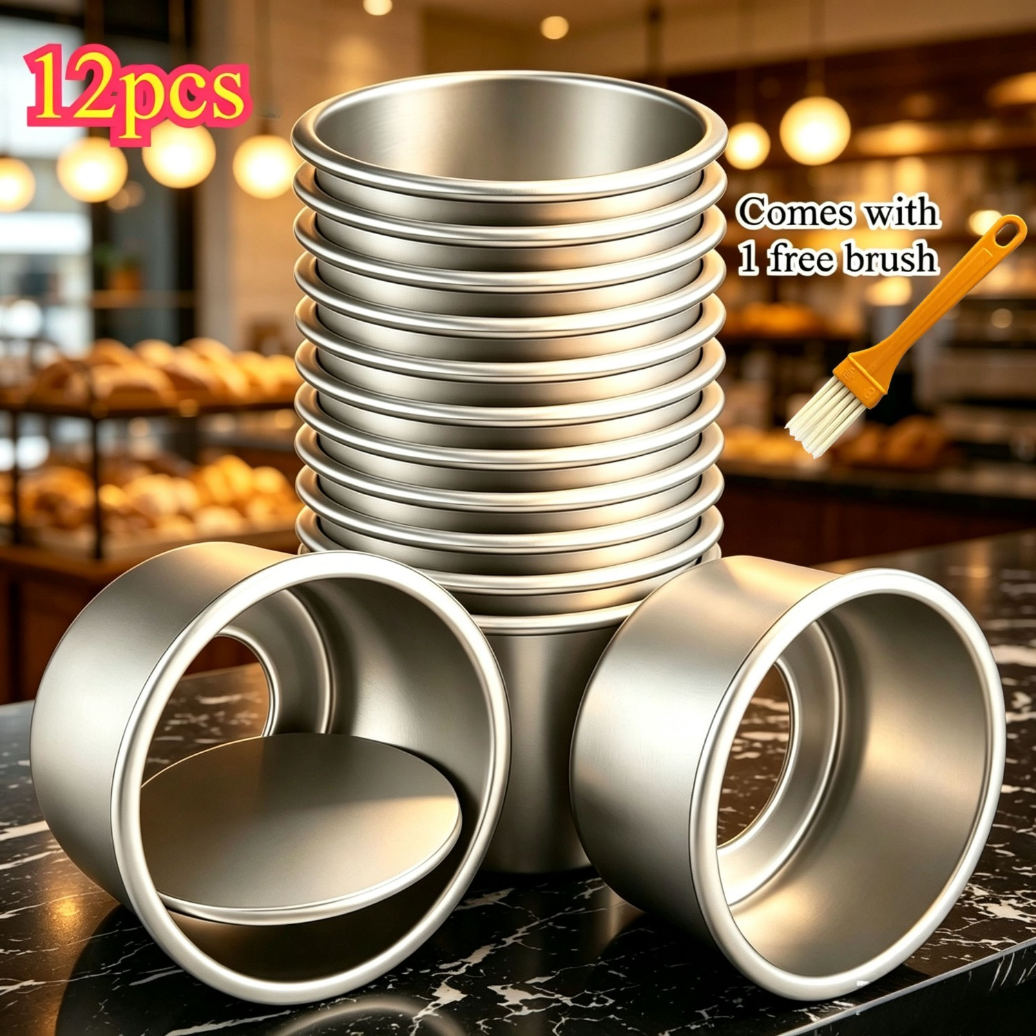 TEMU 12pcs Mini Round Anodized Aluminum Cake Pans Set, Small Individual Baking Molds For Cheesecake, Ice Cream Dessert, Chiffon Cup Cakes, Oven & Air