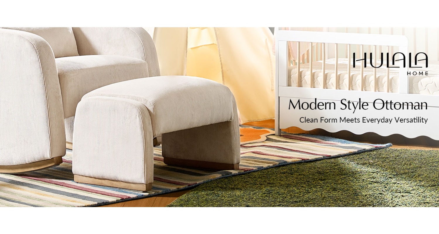 Modern Corduroy Ottoman with Solid Wood Legs, Foot Stools Ottoman with Versatile Footrest, Extra Seat And Decorative Accent