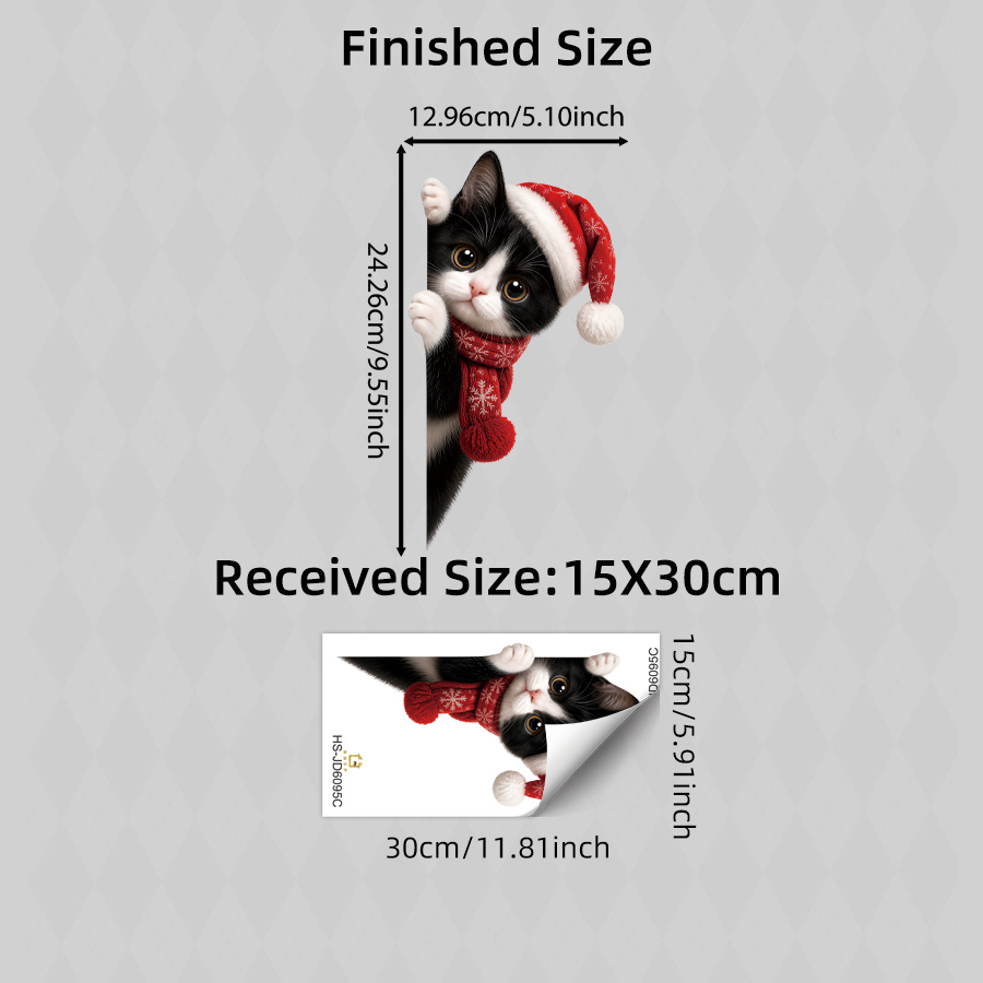 TEMU Autocollants de fenêtre chat regardant Noël mignons, décoration festive chapeau de Père Noël et écharpe pour chat habillé, autocollants