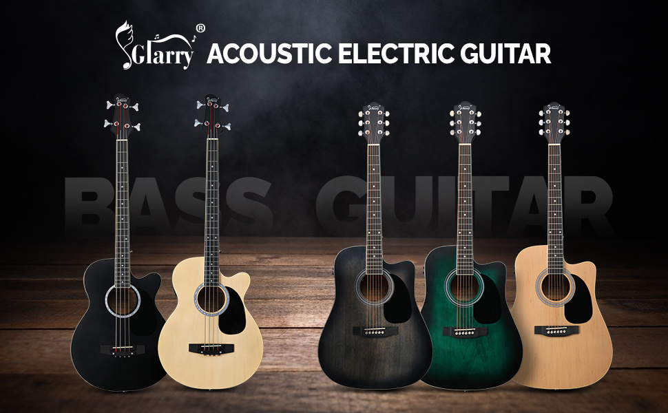 GLARRY Complete 6-String Acoustic Electric Guitar Starter Set, 41-Inch Cutaway Electric Acoustic Guitar with Built-In Tuner, Carrying Bag, Strap, Picks, Strings, Basswood Guitar