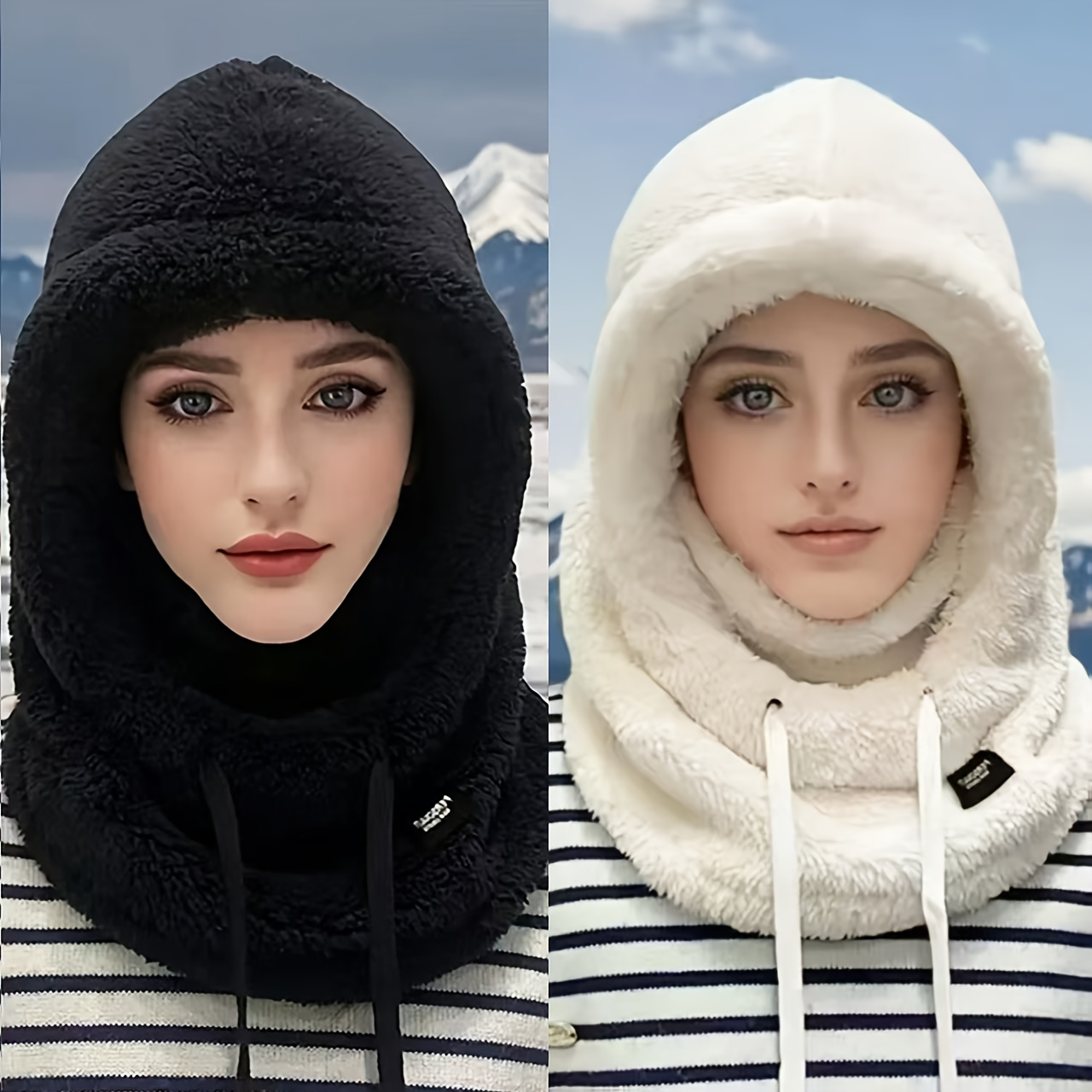TEMU 2pcs Winter Balaclava Hat, Plush Hood, Warm Travel Outdoor Hat, Multiple Color Options, Winter Gift
