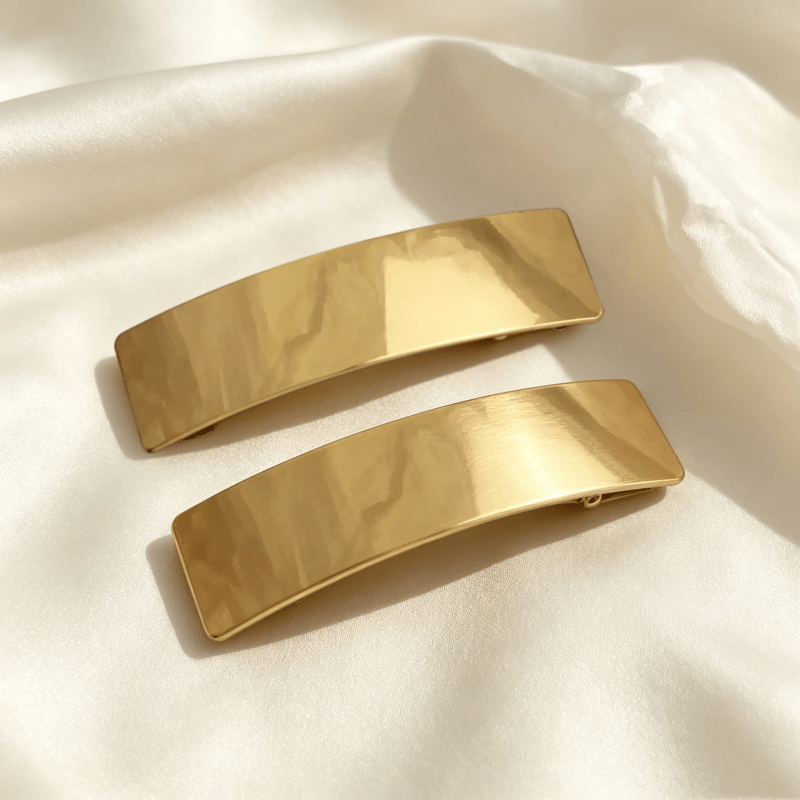 TEMU Lot de 2 pinces à cheveux rectangulaires incurvées minimalistes, pinces à ressort en métal brillant de qualité supérieure pour les , accessoires
