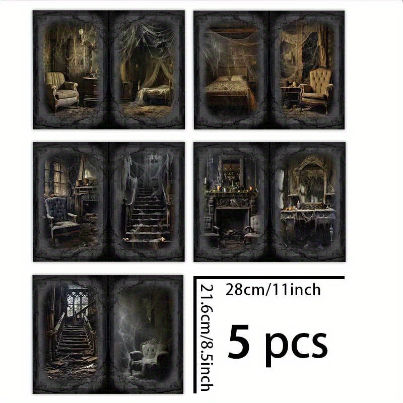 TEMU 1 Set Of 5 Sheets (11*8.5 Inches) Industrial Style Dark Nostalgic Architecture Background Material For Decoration, Diy, Vintage Diary, Junk
