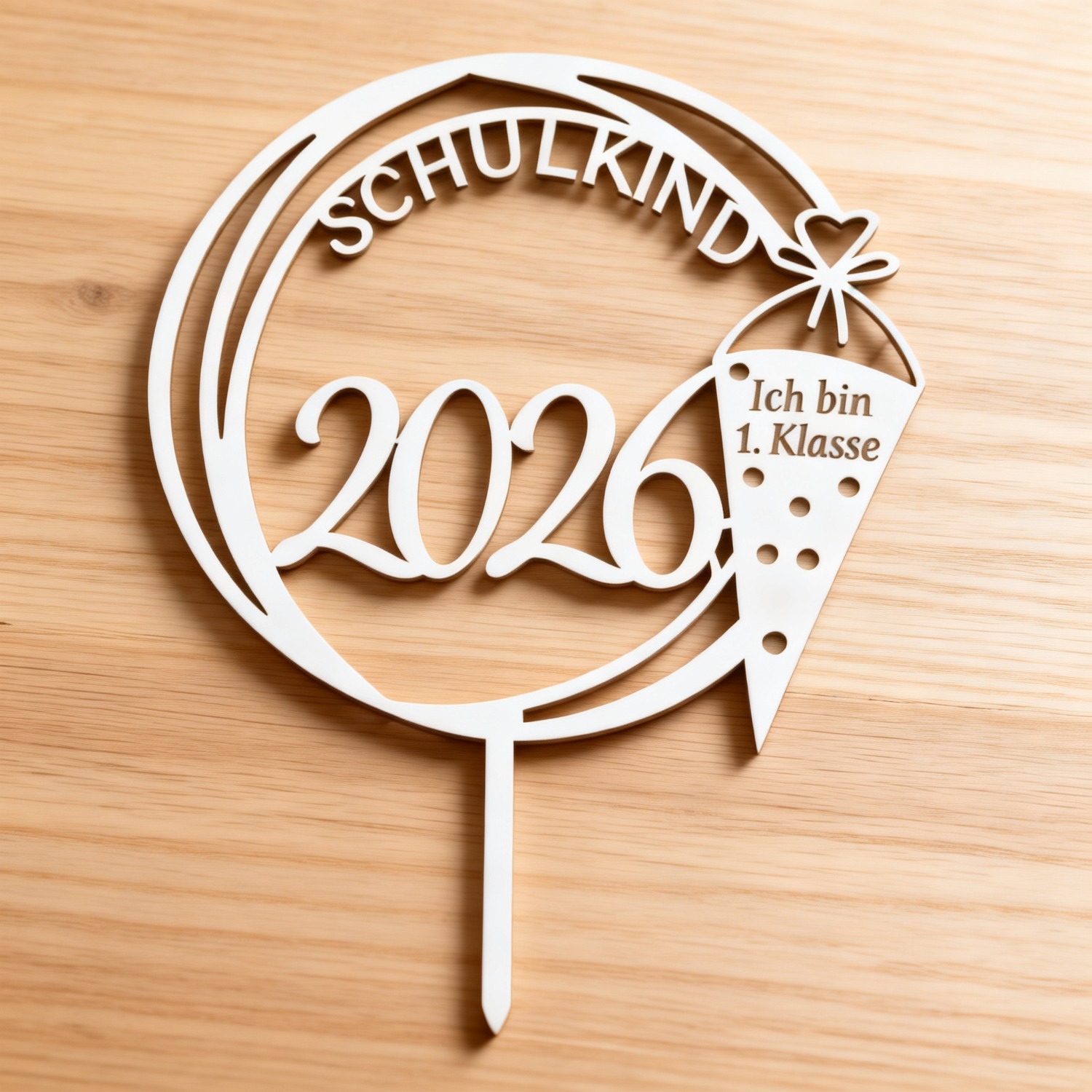 Image of 1pc 5pcs Wooden Schulkind 2026 Cake Topper, German School Cake Decor For Kids, First Day Of School Party Supplies For Boys Girls, Table Centerpiece No Batteries Required