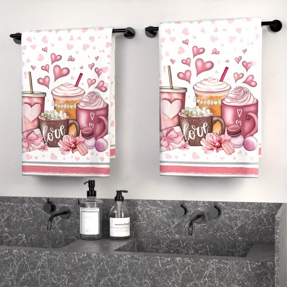TEMU 2pcs, Polyester Single Sided Printed Dish Cloths & Dish Towels Shaped Coffee Mug Dishtowels, Dishtowels, Decor Modern Kitchen Decor