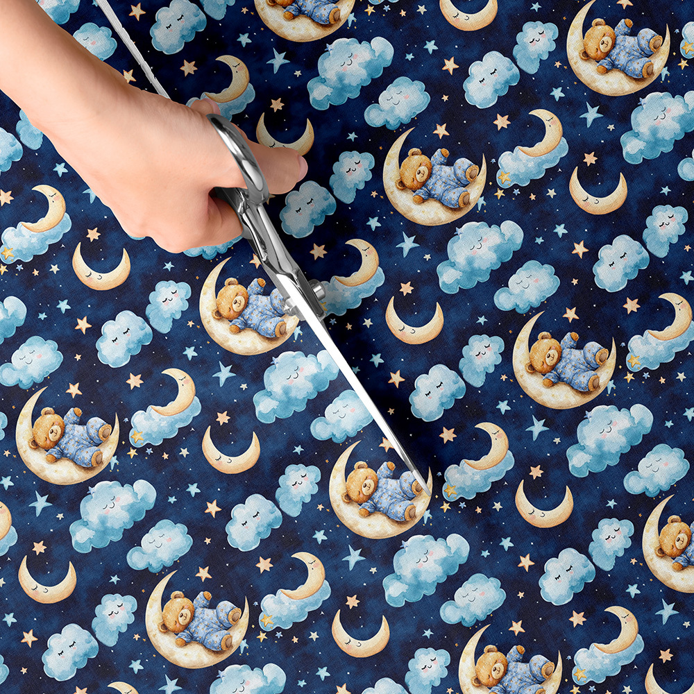 TEMU 1pc Teddy Bear Print Fabric - 59 X 19.68 Inches (150 X 50 Cm) Pre-cut Polyester Fabric With Bear, Moon, Star And Balloon Pattern - Suitable For