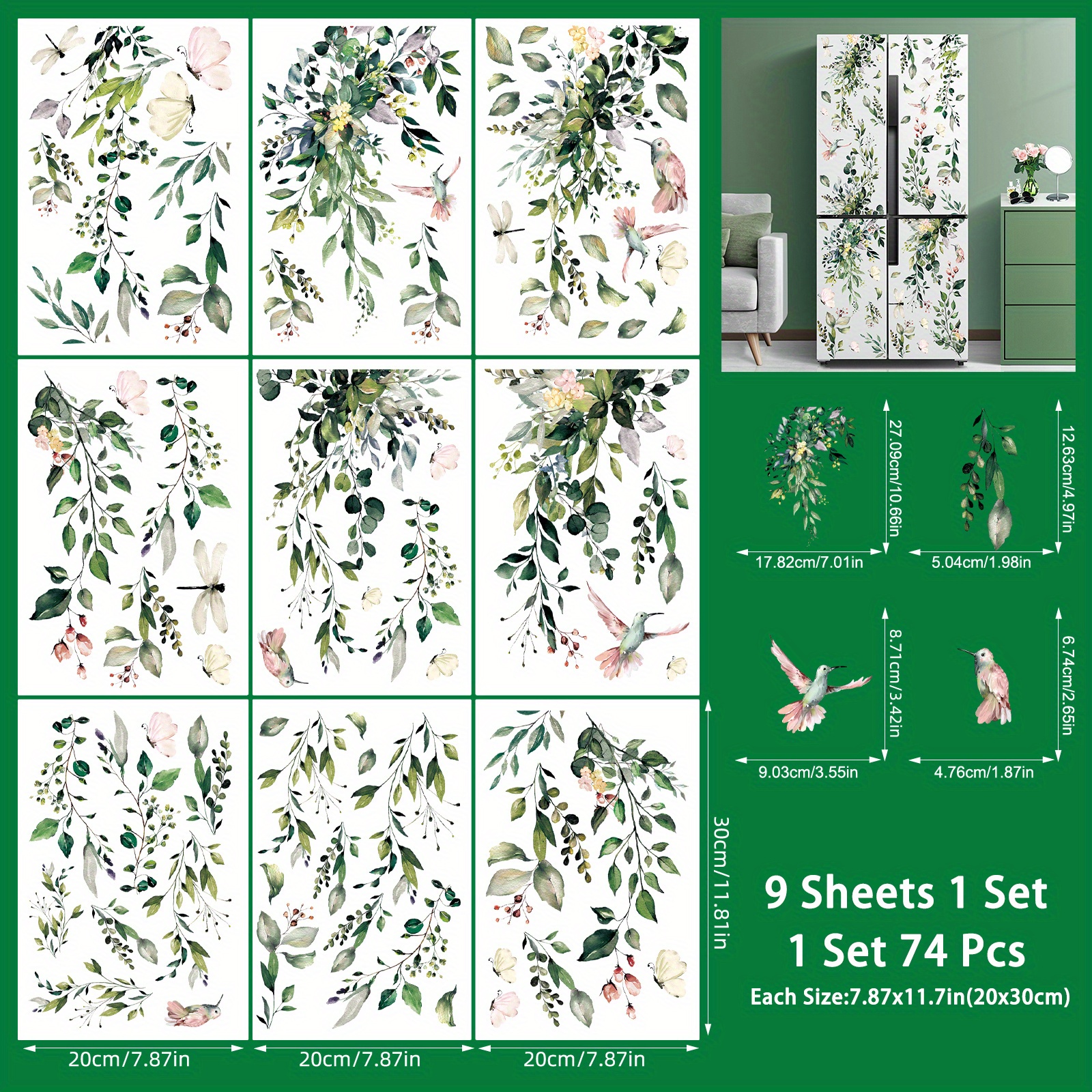 Hanging Eucalyptus Vine Window Cling Stickers Watercolor Greenery Leaves Flower Window Decals Reusable Window Decoration For Spring Summer Wedding Home