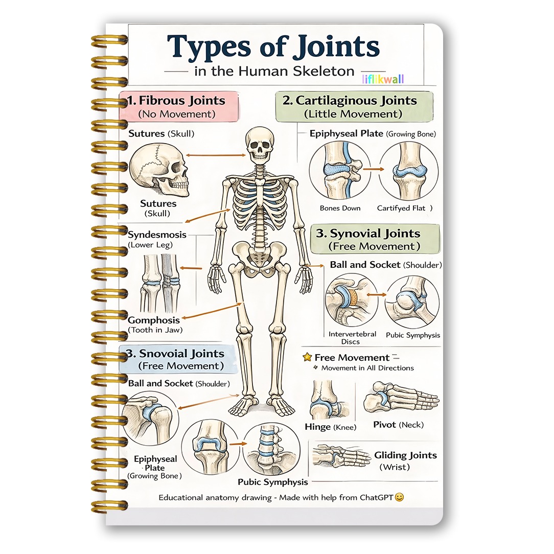 TEMU 1pc Anatomy Of Human Joint Types Spiral Notebook | Designed For Medical, Nursing, And Rehabilitation Students | Anatomy , Joint Knowledge