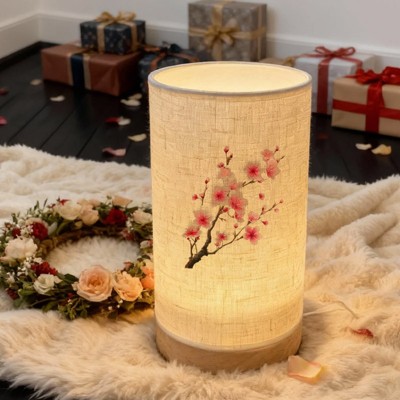 Cherry Blossom Branch Fabric Table Lamp, USB Powered