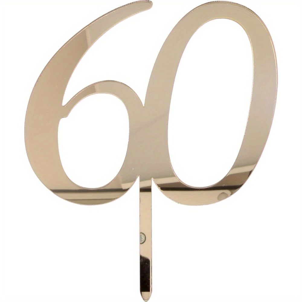 Image of 60 Topper - Acrylic Elegant Anniversary Decor, Shimmering Golden 60th Birthday Topper For Wedding, Retirement And Milestone Celebrations - Premium Cake Decorating Supplies - 1pc
